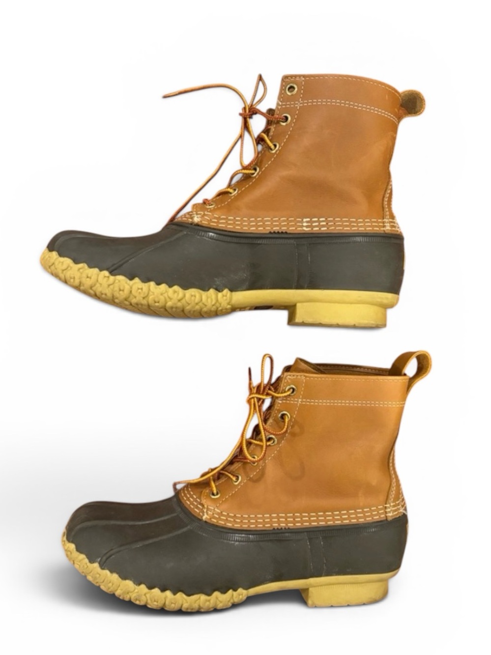 L.L. Bean Men's Tan and Brown Rain Boots/Duck Boots, 8” tall, size 11 M